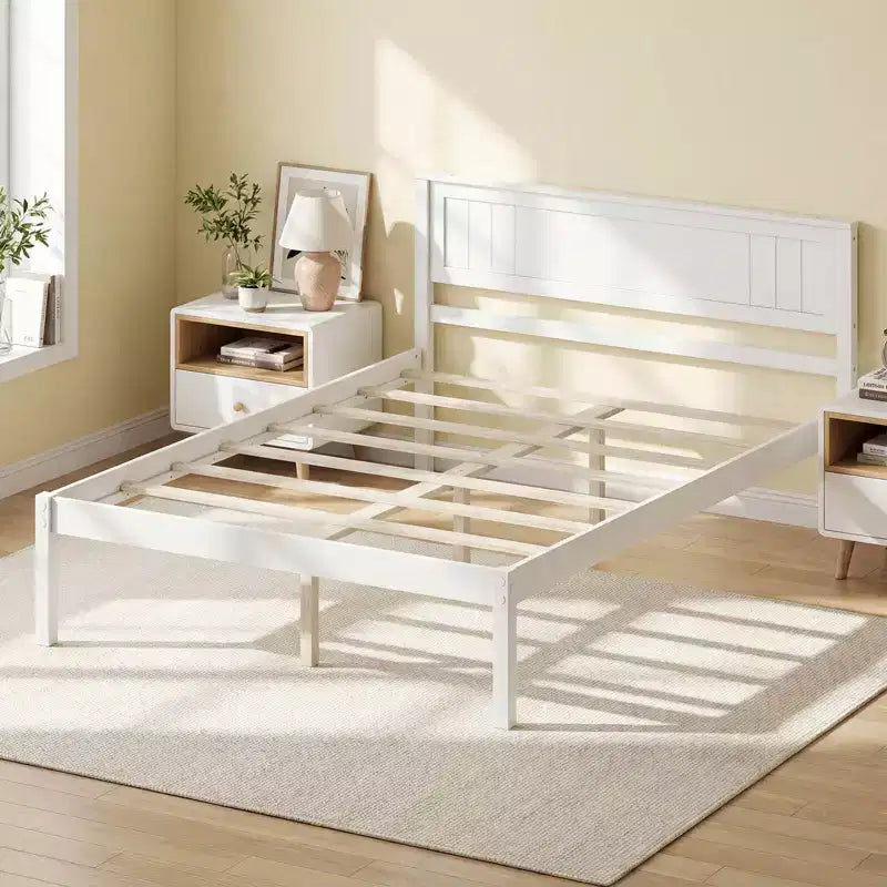 Costway Full/Queen/Twin Size Wooden Platform Bed Frame with Headboard Mattress Foundation Natural