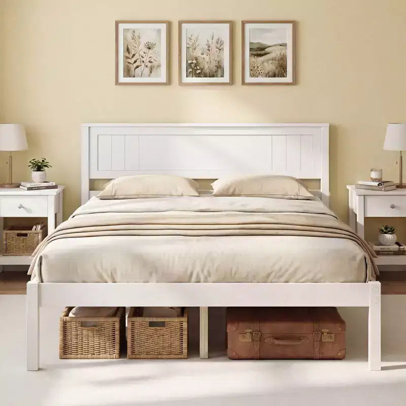 Costway Full/Queen/Twin Size Wooden Platform Bed Frame with Headboard Mattress Foundation Natural