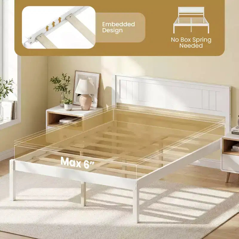 Costway Full/Queen/Twin Size Wooden Platform Bed Frame with Headboard Mattress Foundation Natural