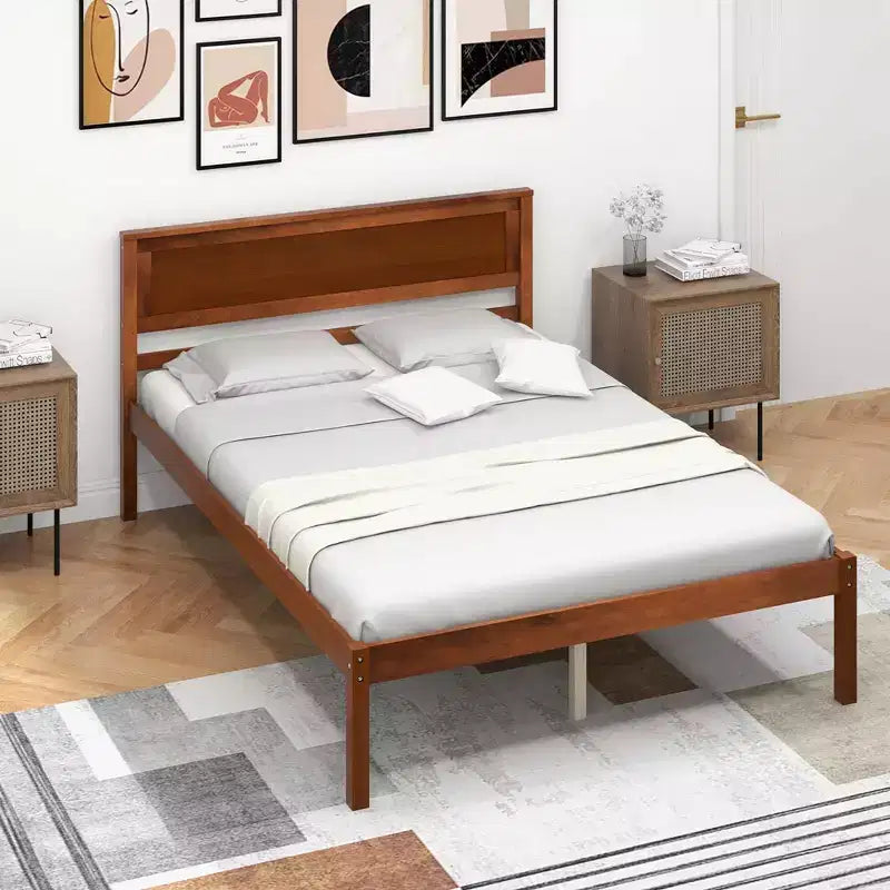 Costway Full/Queen/Twin Size Wooden Platform Bed Frame with Headboard Mattress Foundation Natural
