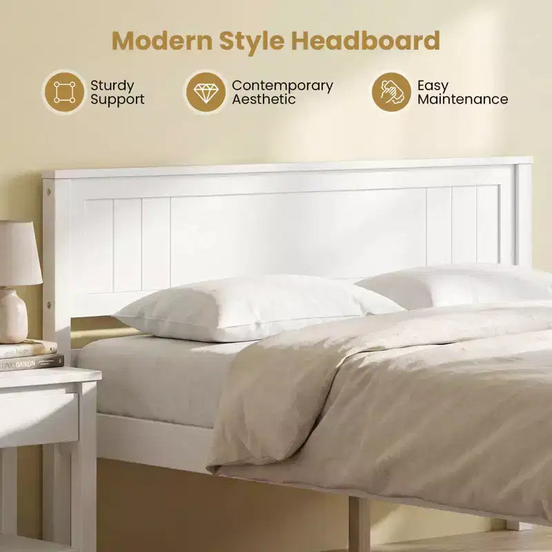 Costway Full/Queen/Twin Size Wooden Platform Bed Frame with Headboard Mattress Foundation Natural