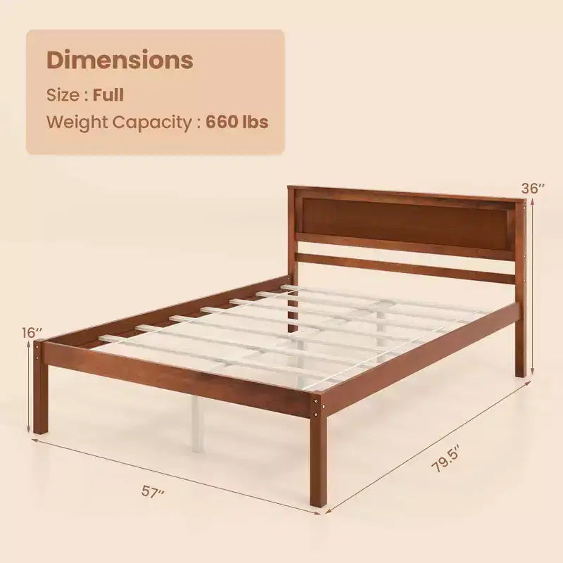 Costway Full/Queen/Twin Size Wooden Platform Bed Frame with Headboard Mattress Foundation Natural