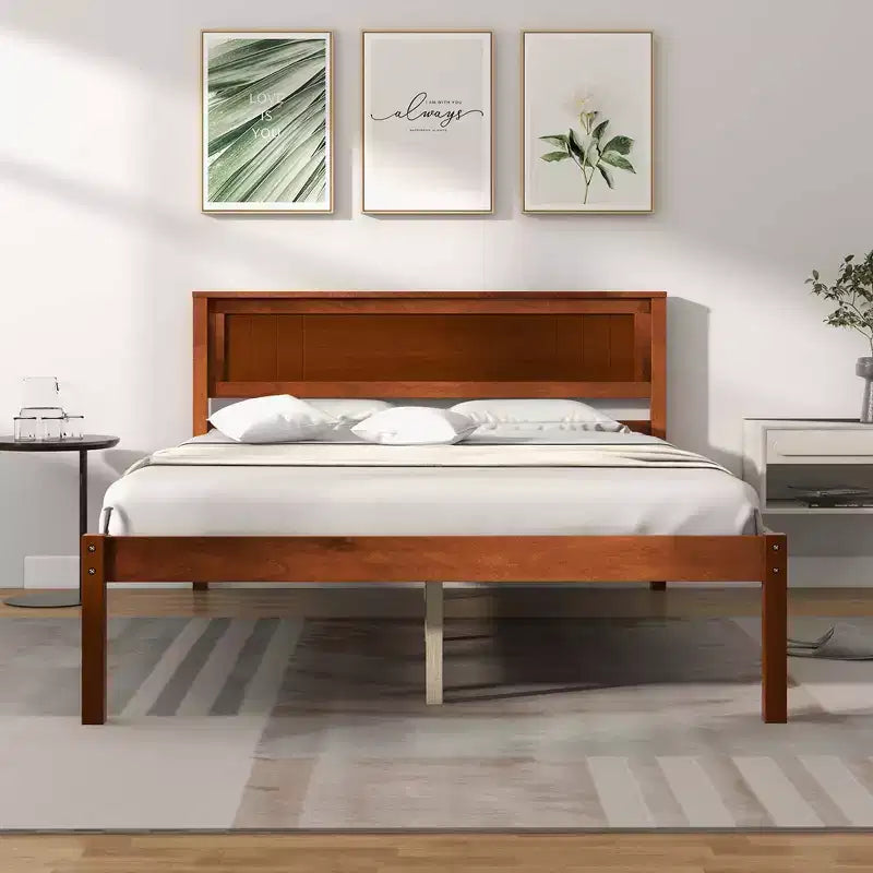 Costway Full/Queen/Twin Size Wooden Platform Bed Frame with Headboard Mattress Foundation Natural