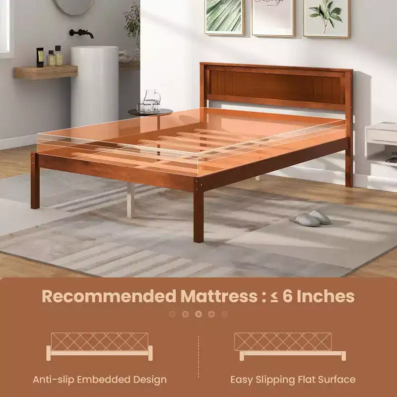 Costway Full/Queen/Twin Size Wooden Platform Bed Frame with Headboard Mattress Foundation Natural
