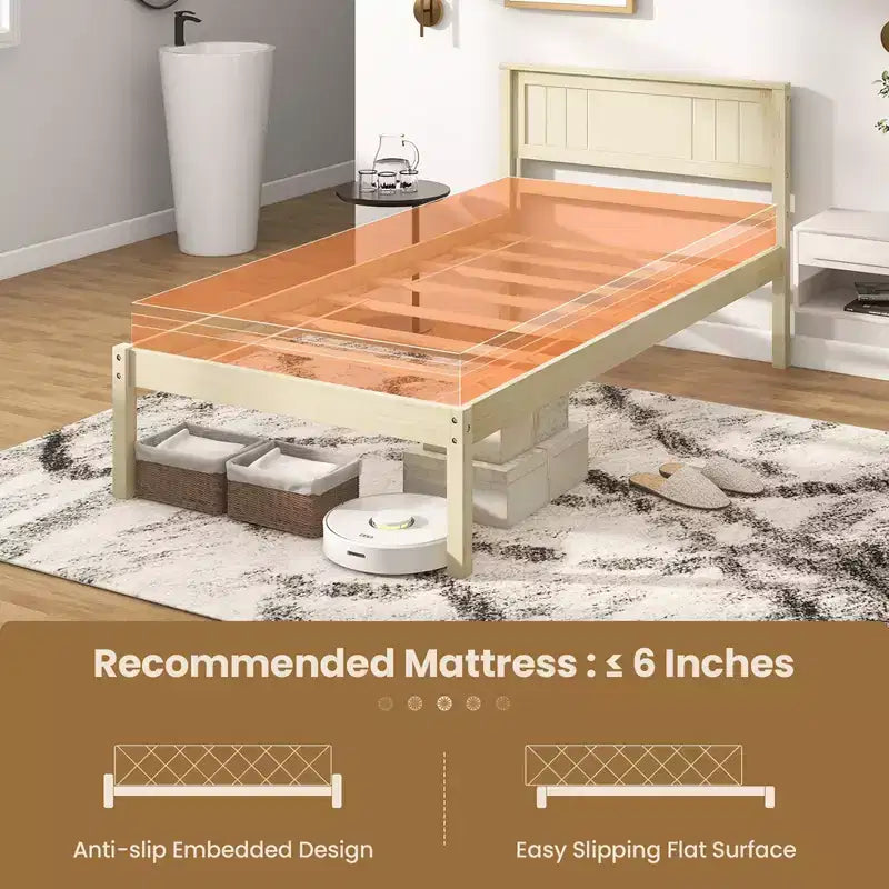 Costway Full/Queen/Twin Size Wooden Platform Bed Frame with Headboard Mattress Foundation Natural
