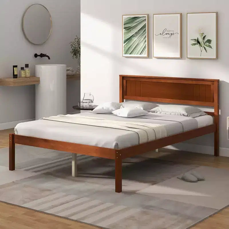 Costway Full/Queen/Twin Size Wooden Platform Bed Frame with Headboard Mattress Foundation Natural