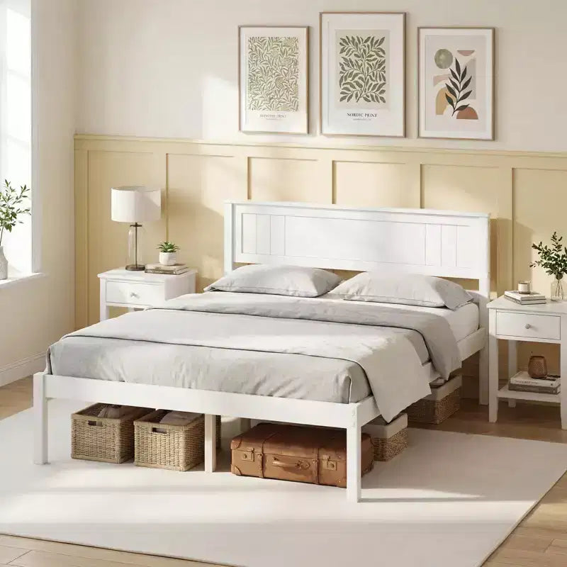 Costway Full/Queen/Twin Size Wooden Platform Bed Frame with Headboard Mattress Foundation Natural