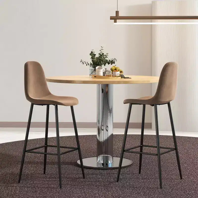 Costway Set of 2 Bar Stools 29.5'' Velvet Upholstered High Back Bar Chairs Kitchen Brown/Grey