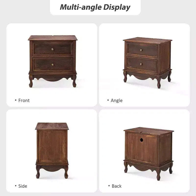 Set of 2 Galatea Traditional 24 Tall 2 - Drawer end table with Two Drawers and Charging Station | KARAT HOME