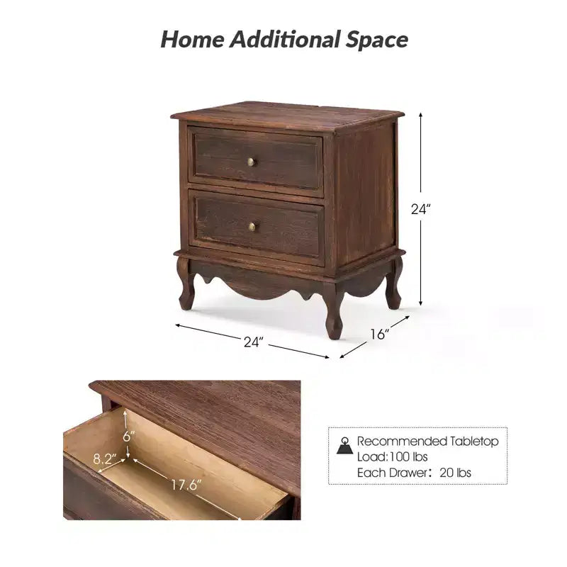 Set of 2 Galatea Traditional 24 Tall 2 - Drawer end table with Two Drawers and Charging Station | KARAT HOME