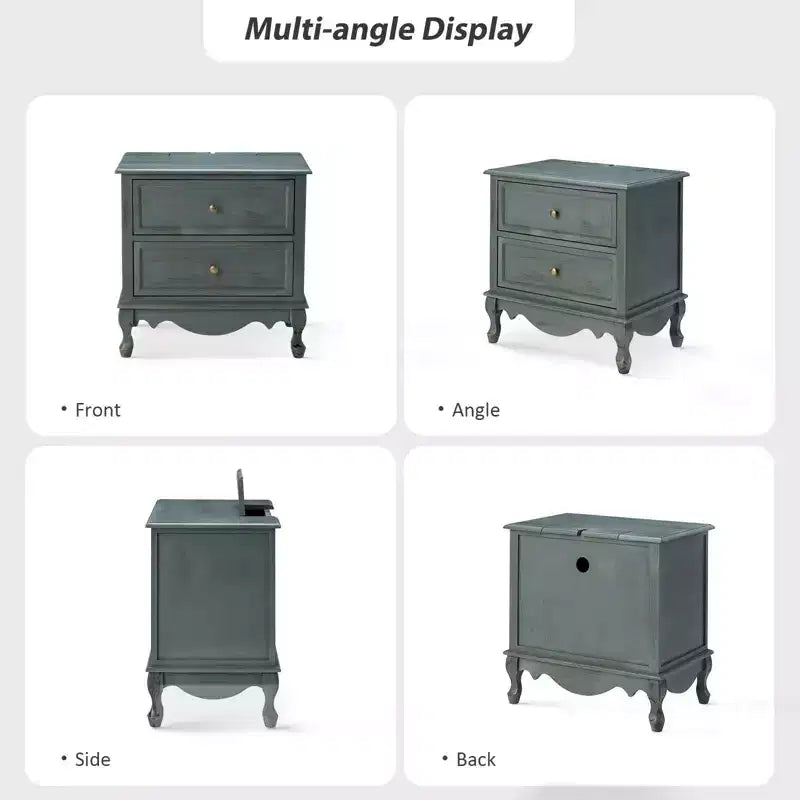 Set of 2 Galatea Traditional 24 Tall 2 - Drawer end table with Two Drawers and Charging Station | KARAT HOME