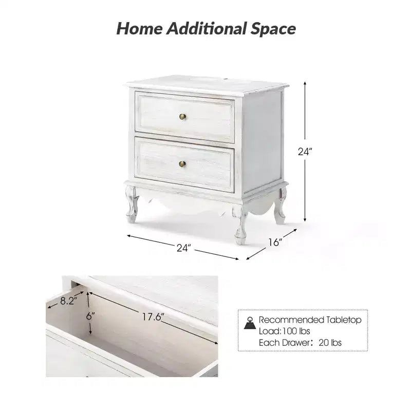 Set of 2 Galatea Traditional 24 Tall 2 - Drawer end table with Two Drawers and Charging Station | KARAT HOME