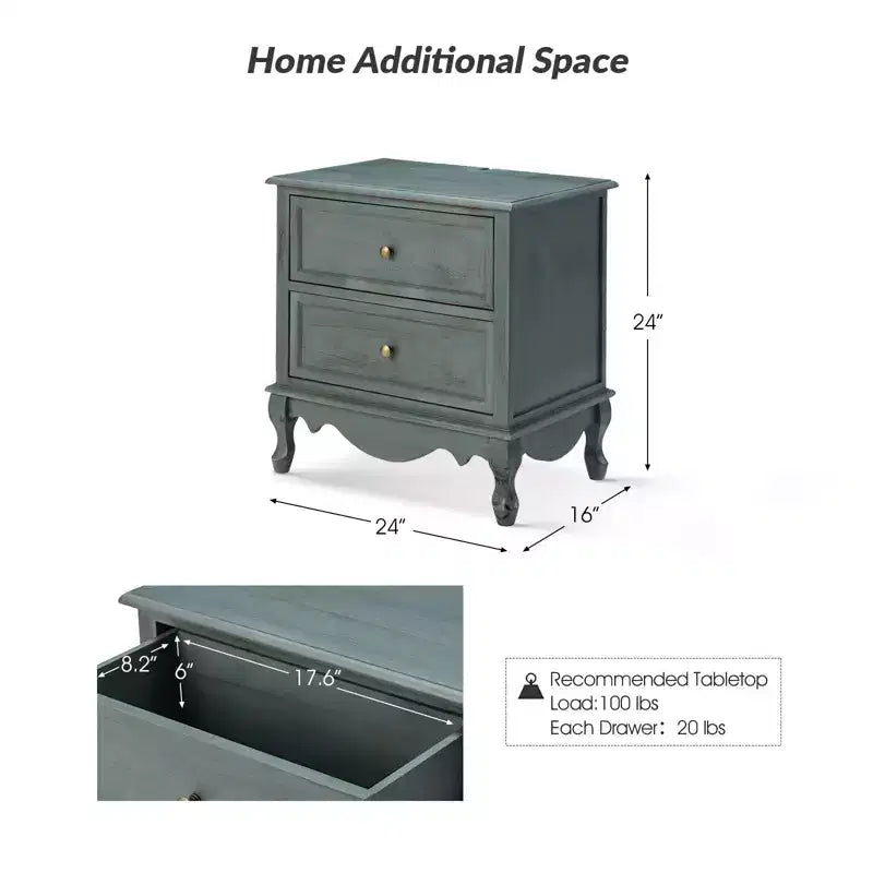 Set of 2 Galatea Traditional 24 Tall 2 - Drawer end table with Two Drawers and Charging Station | KARAT HOME