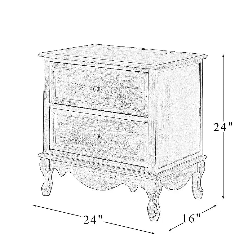 Set of 2 Galatea Traditional 24 Tall 2 - Drawer end table with Two Drawers and Charging Station | KARAT HOME