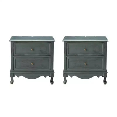 Set of 2 Galatea Traditional 24 Tall 2 - Drawer end table with Two Drawers and Charging Station | KARAT HOME
