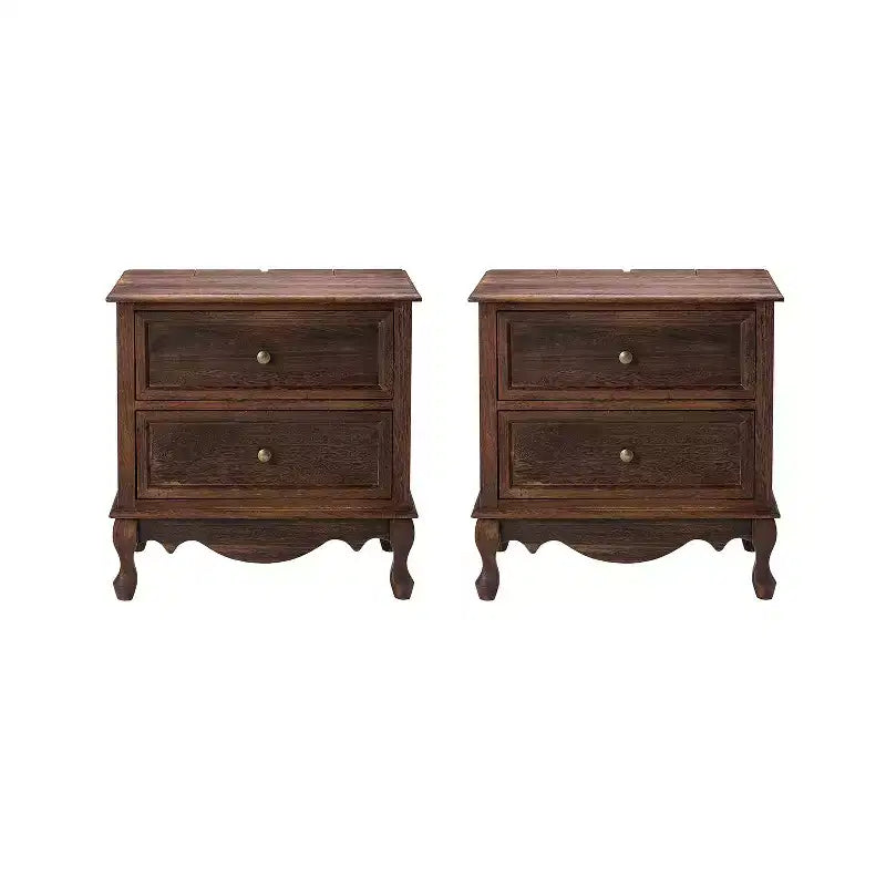 Set of 2 Galatea Traditional 24 Tall 2 - Drawer end table with Two Drawers and Charging Station | KARAT HOME