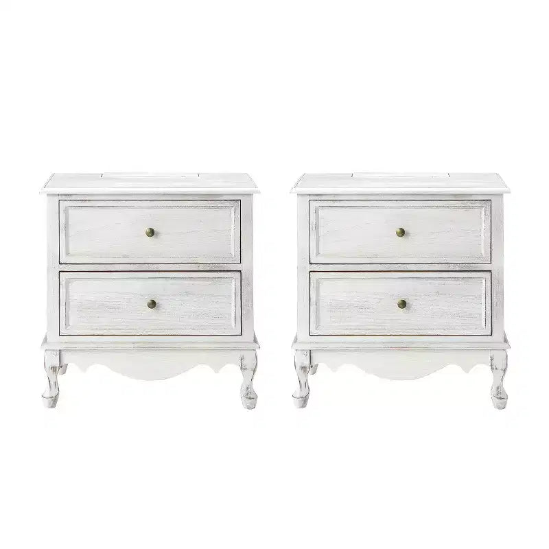 Set of 2 Galatea Traditional 24 Tall 2 - Drawer end table with Two Drawers and Charging Station | KARAT HOME