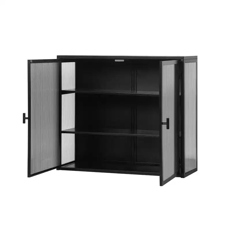 27.56 Modern 2 Glass Door Wall Cabinet with Triple Tier Storage - ModernLuxe