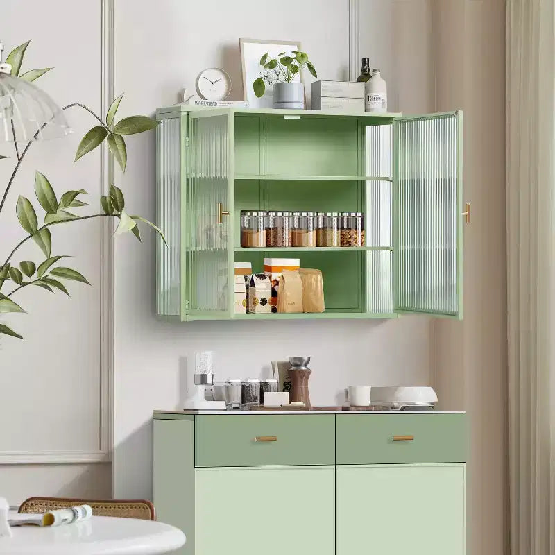 27.56 Modern 2 Glass Door Wall Cabinet with Triple Tier Storage - ModernLuxe