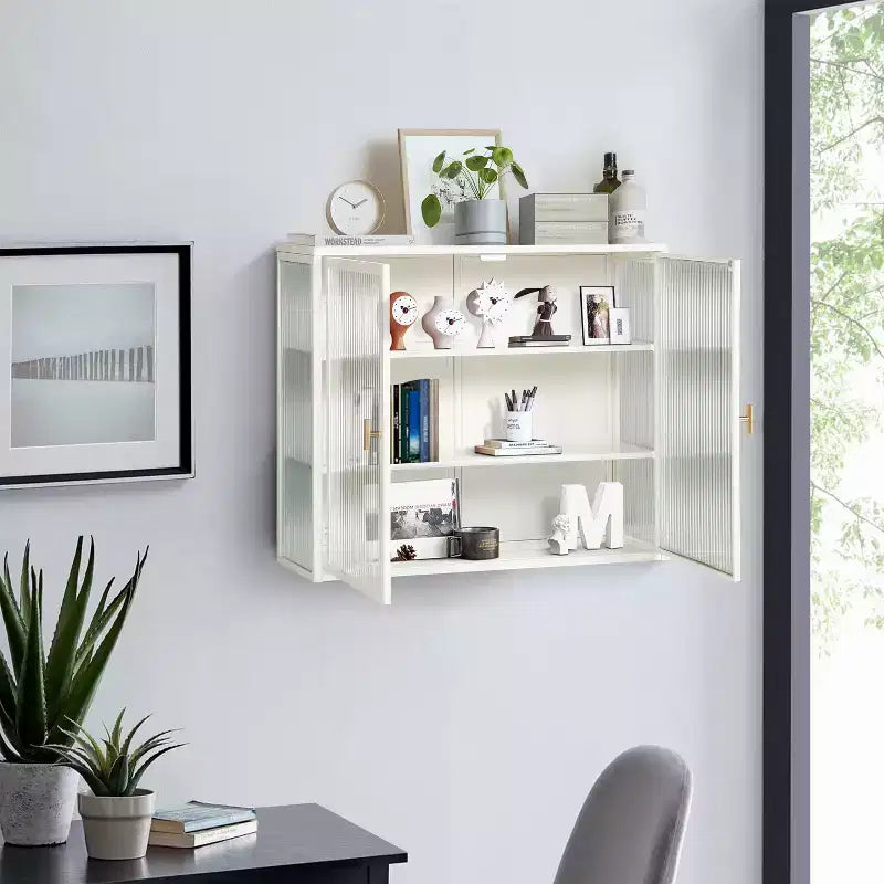 27.56 Modern 2 Glass Door Wall Cabinet with Triple Tier Storage - ModernLuxe