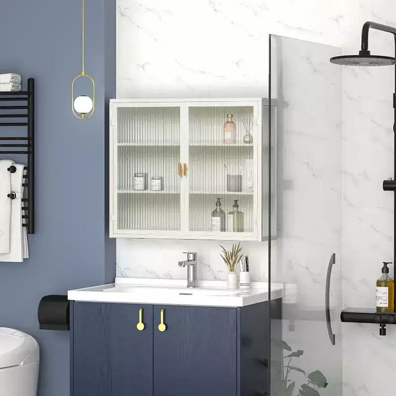 27.56 Modern 2 Glass Door Wall Cabinet with Triple Tier Storage - ModernLuxe