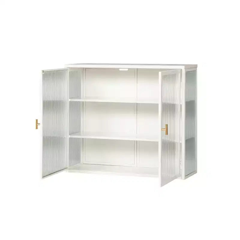 27.56 Modern 2 Glass Door Wall Cabinet with Triple Tier Storage - ModernLuxe