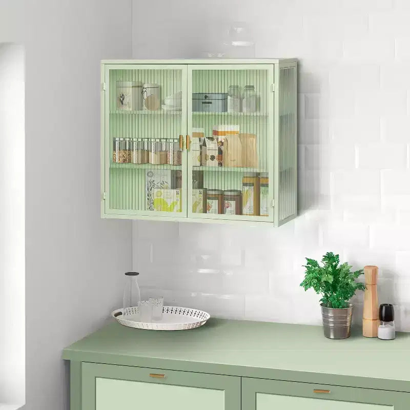 27.56 Modern 2 Glass Door Wall Cabinet with Triple Tier Storage - ModernLuxe