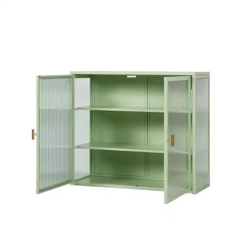 27.56 Modern 2 Glass Door Wall Cabinet with Triple Tier Storage - ModernLuxe