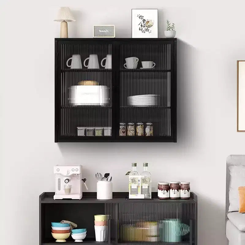 27.56 Modern 2 Glass Door Wall Cabinet with Triple Tier Storage - ModernLuxe