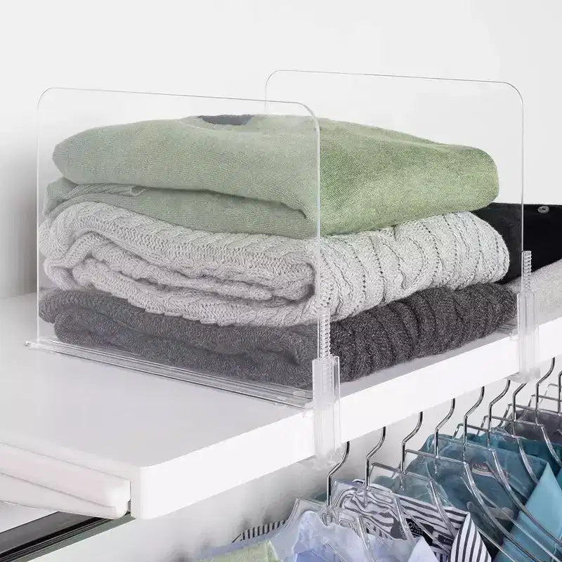 J&V TEXTILES Acrylic Closet Shelf Divider and Separator- Great for Storage and Organization in Bedroom, Bathroom, Kitchen and Office Shelves, Clear