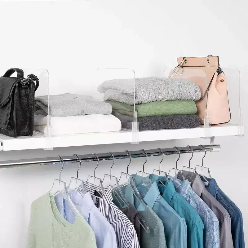 J&V TEXTILES Acrylic Closet Shelf Divider and Separator- Great for Storage and Organization in Bedroom, Bathroom, Kitchen and Office Shelves, Clear
