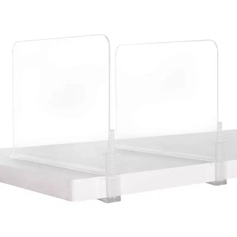 J&V TEXTILES Acrylic Closet Shelf Divider and Separator- Great for Storage and Organization in Bedroom, Bathroom, Kitchen and Office Shelves, Clear