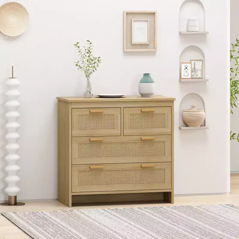 31.5 4-Drawer Rattan Dresser for Living Room and Bedroom, Natural - ModernLuxe