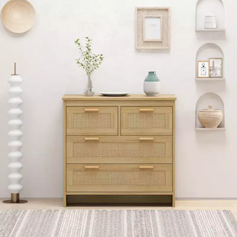 31.5 4-Drawer Rattan Dresser for Living Room and Bedroom, Natural - ModernLuxe