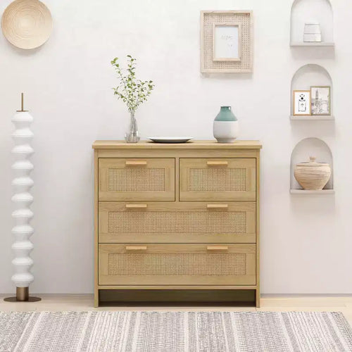 31.5 4-Drawer Rattan Dresser for Living Room and Bedroom, Natural - ModernLuxe