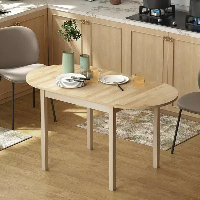 HOMCOM 55 Solid Wood Kitchen Table, Drop Leaf Tables for Small Spaces, Folding Dining Table