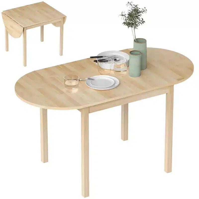 HOMCOM 55 Solid Wood Kitchen Table, Drop Leaf Tables for Small Spaces, Folding Dining Table
