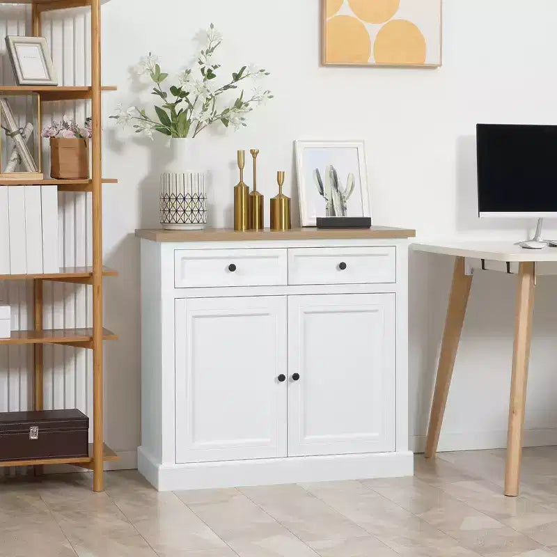 HOMCOM Sideboard Buffet Cabinet with Storage Drawers, 2 Door Kitchen Storage Cabinet with Adjustable Shelves, Coffee Bar for Living Room