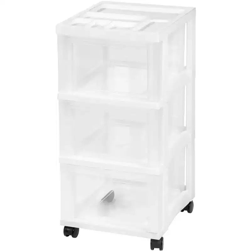 IRIS USA 3 Drawer Rolling Storage Cart with Organizer Top, White