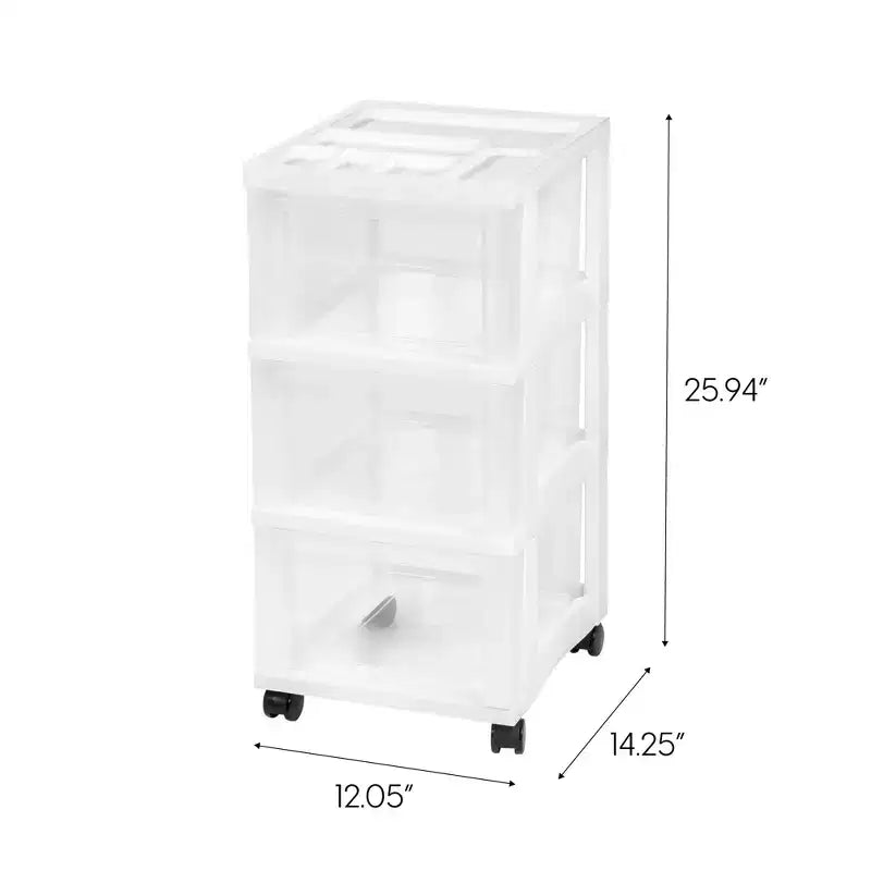 IRIS USA 3 Drawer Rolling Storage Cart with Organizer Top, White