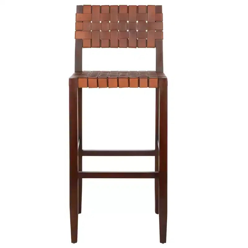 Paxton Woven Leather Barstool - BST1002 - Cognac/Walnut Finish - Safavieh