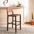 Paxton Woven Leather Barstool - BST1002 - Cognac/Walnut Finish - Safavieh