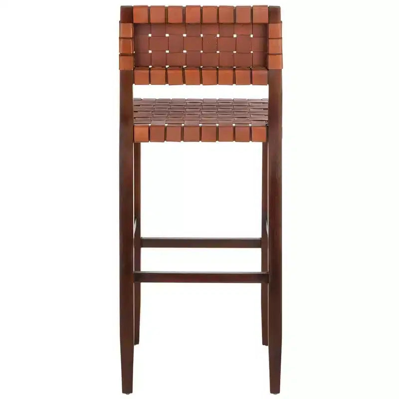 Paxton Woven Leather Barstool - BST1002 - Cognac/Walnut Finish - Safavieh