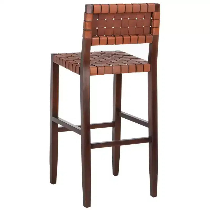 Paxton Woven Leather Barstool - BST1002 - Cognac/Walnut Finish - Safavieh
