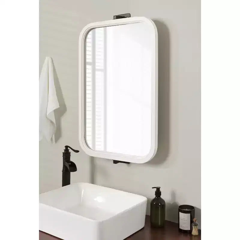 Kate and Laurel Hogan Rectangle Wood Functional Mirror, 20x33, White
