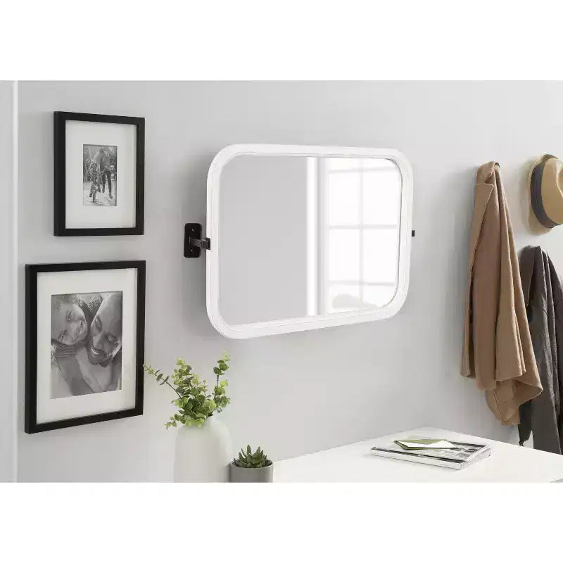 Kate and Laurel Hogan Rectangle Wood Functional Mirror, 20x33, White