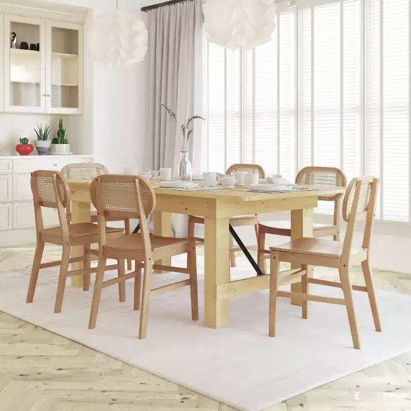Emma and Oliver Set of 2 Cane Rattan Dining or Accent Chairs with Solid Wood Frames and Seats and Woven Backrest