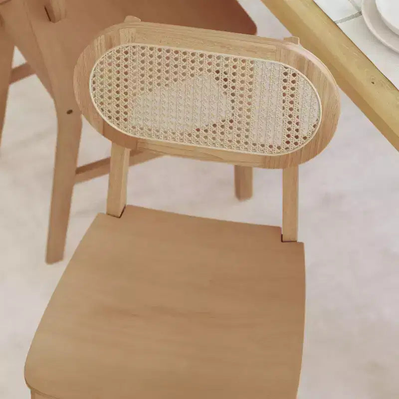 Emma and Oliver Set of 2 Cane Rattan Dining or Accent Chairs with Solid Wood Frames and Seats and Woven Backrest