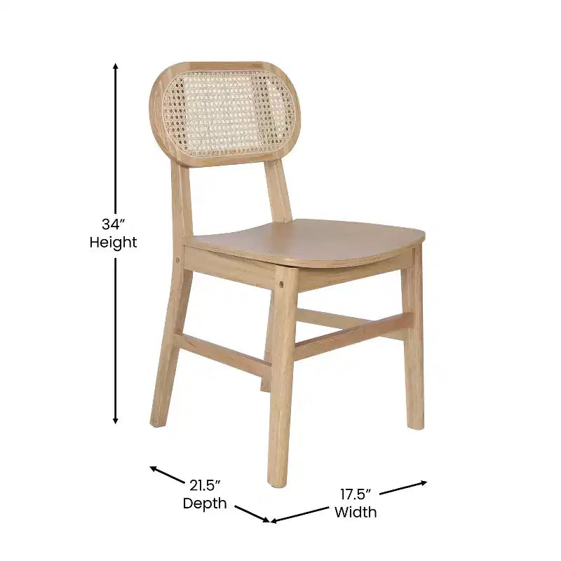 Emma and Oliver Set of 2 Cane Rattan Dining or Accent Chairs with Solid Wood Frames and Seats and Woven Backrest