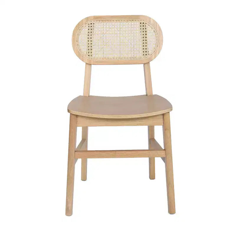 Emma and Oliver Set of 2 Cane Rattan Dining or Accent Chairs with Solid Wood Frames and Seats and Woven Backrest